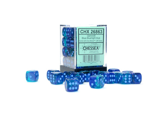 Chessex D6 Dice Brick: Gemini Luminary (Blue-Blue/Light Blue)
