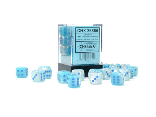 Chessex D6 Dice Brick: Gemini Luminary (Pearl Turquoise-White/Blue)