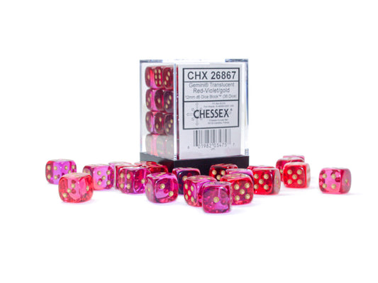 Chessex D6 Dice Brick: Gemini Translucent (Red-Violet/Gold)