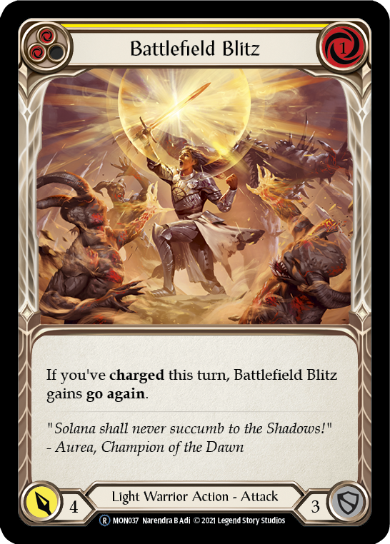 Battlefield Blitz (Yellow) (Rainbow Foil) [U-MON037-RF] Unlimited Edition Rainbow Foil