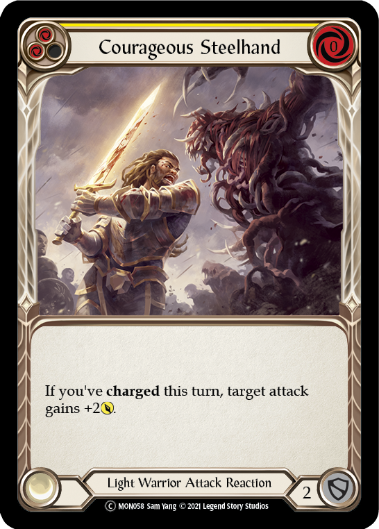 Courageous Steelhand (Yellow) (Rainbow Foil) [U-MON058-RF] Unlimited Edition Rainbow Foil