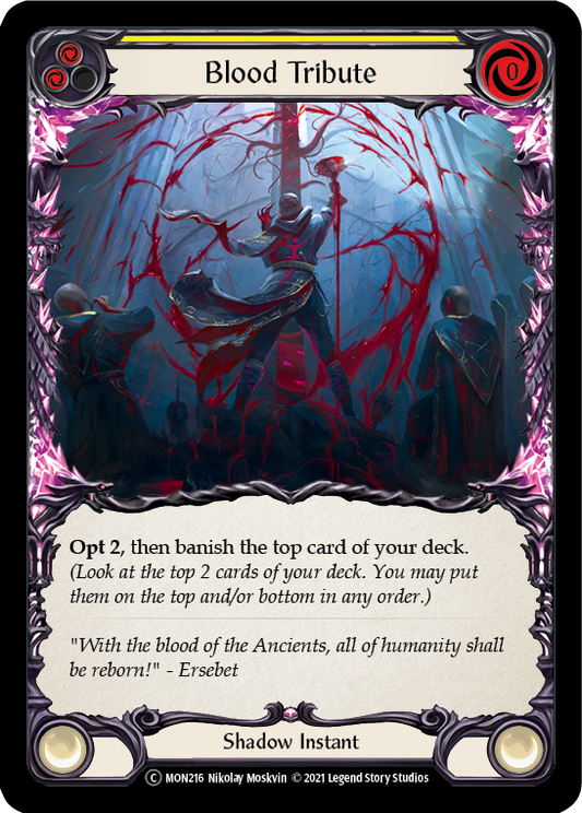 Blood Tribute (Yellow) (Rainbow Foil) [U-MON216-RF] Unlimited Edition Rainbow Foil